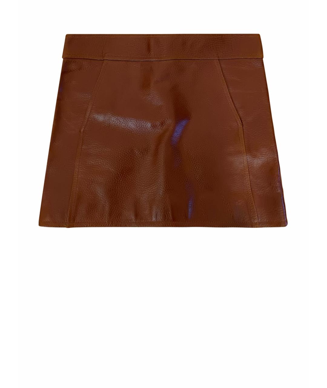 SAINT LAURENT Коричневая кожаная юбка мини, фото 1