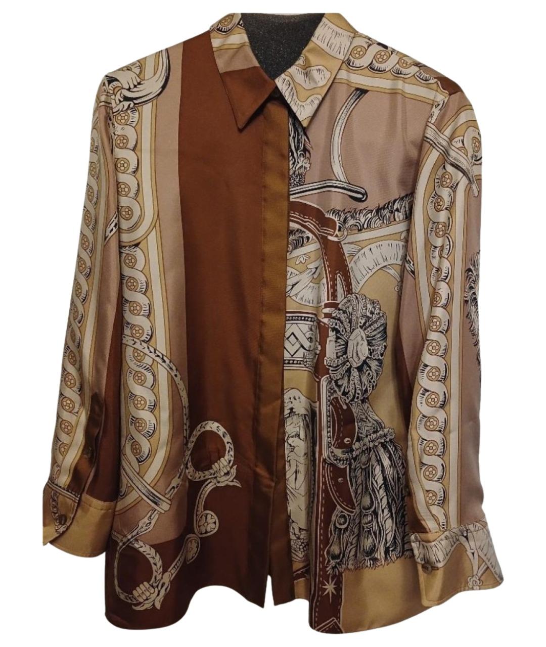 HERMES Коричневая шелковая блузы, фото 1
