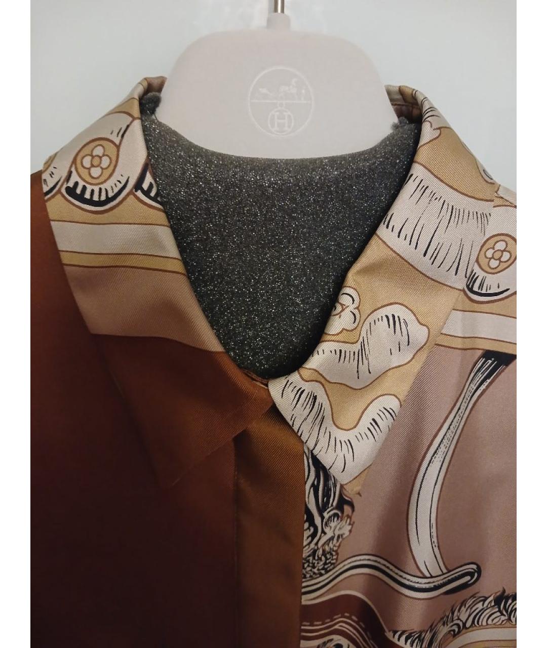 HERMES Коричневая шелковая блузы, фото 3