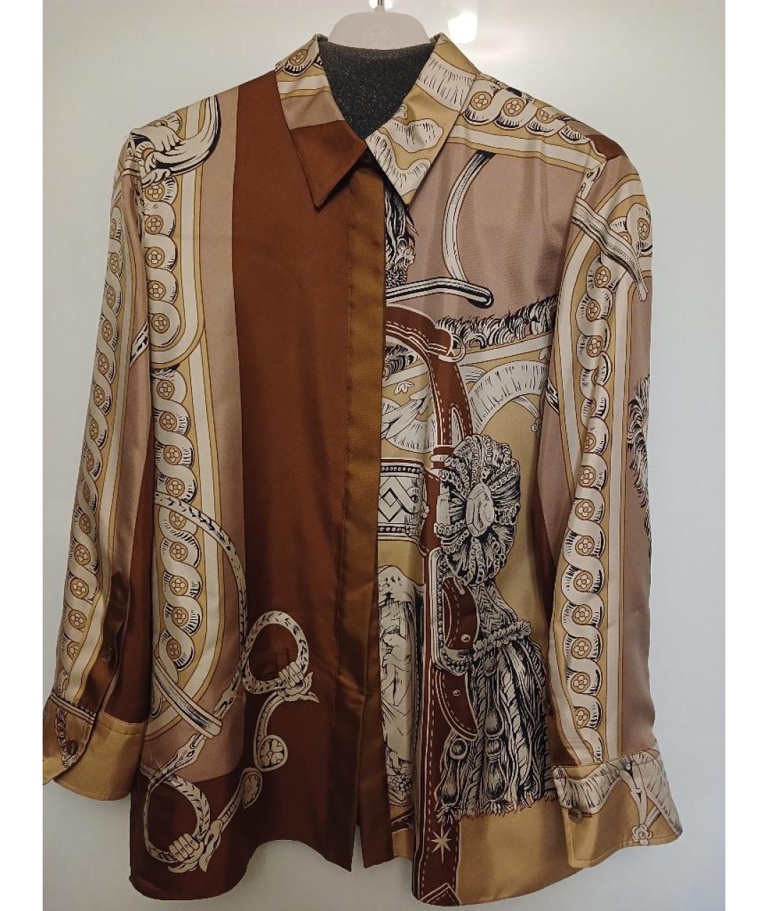 HERMES Коричневая шелковая блузы, фото 6