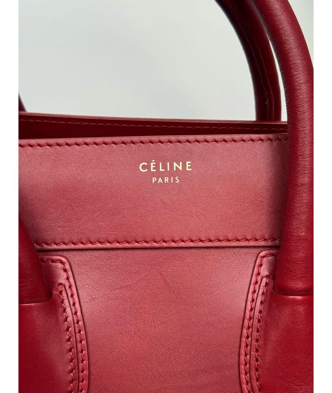 CELINE Бордовая кожаная сумка с короткими ручками, фото 5
