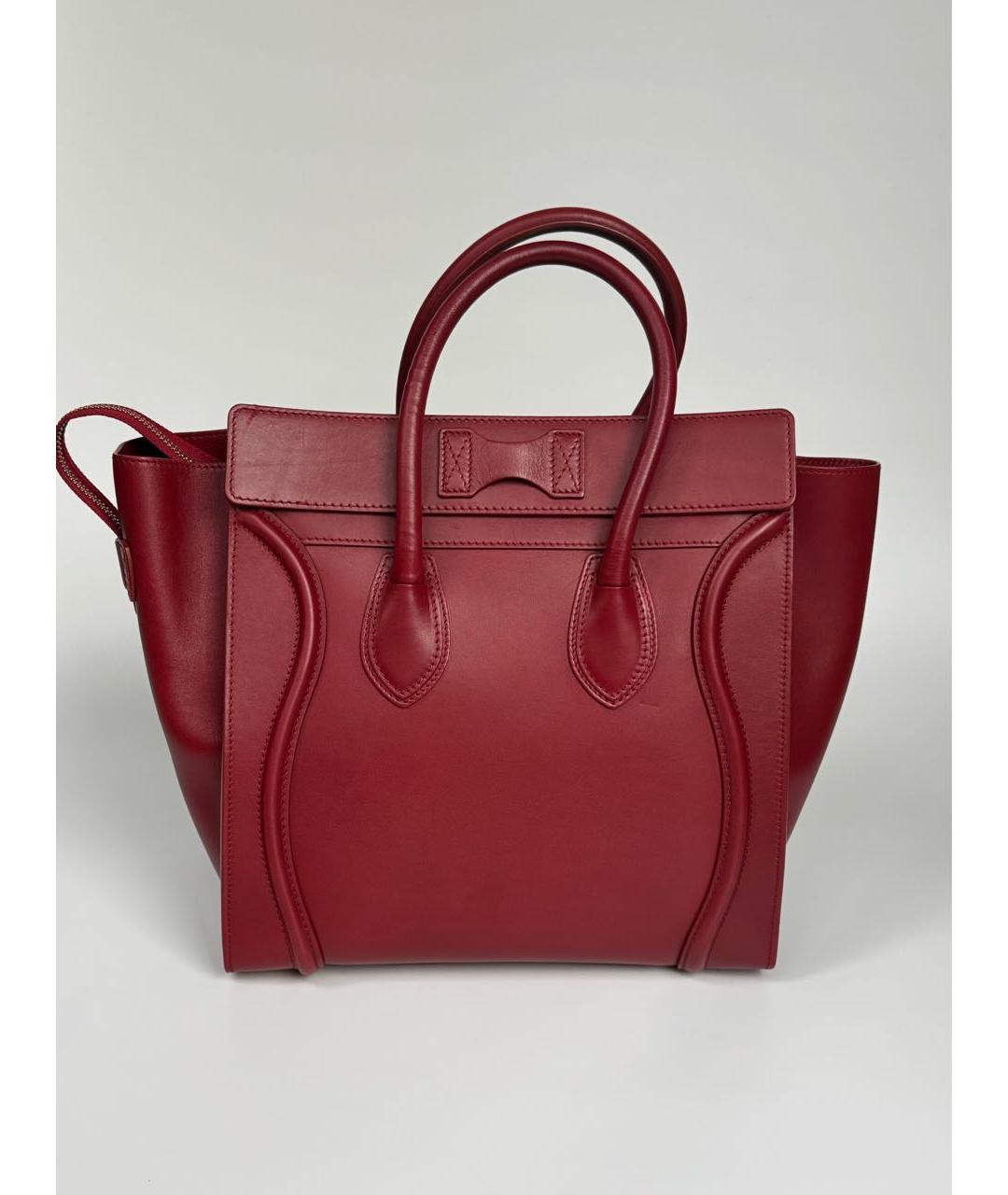 CELINE Бордовая кожаная сумка с короткими ручками, фото 3