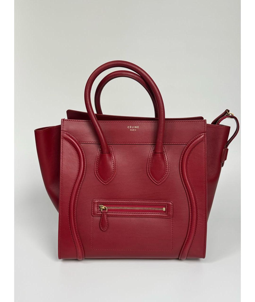 CELINE Бордовая кожаная сумка с короткими ручками, фото 9