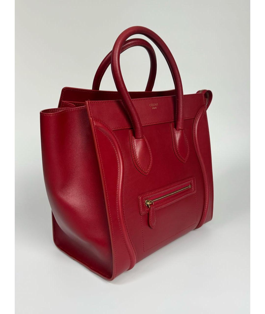 CELINE Бордовая кожаная сумка с короткими ручками, фото 2