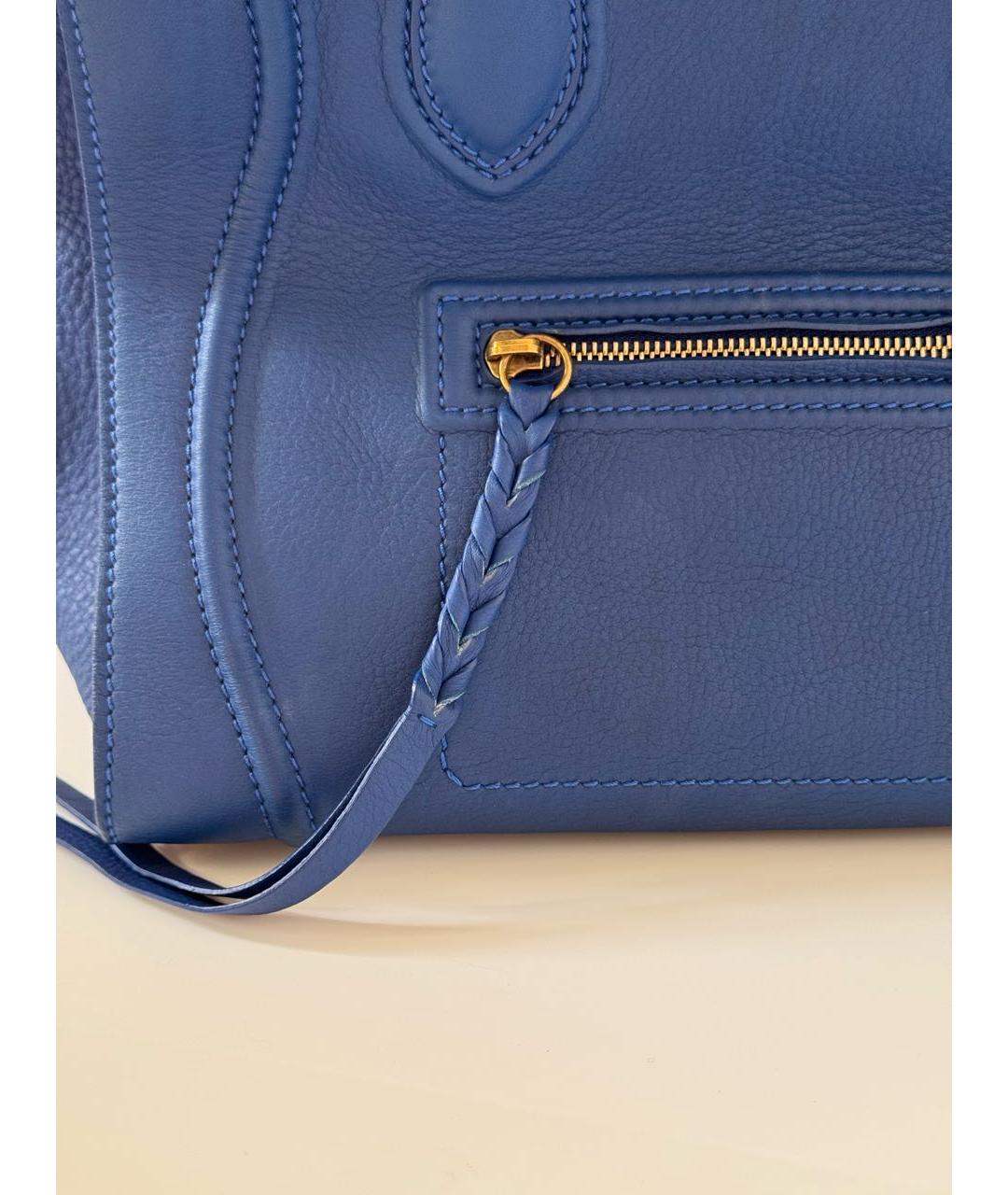CELINE Синяя кожаная сумка с короткими ручками, фото 8