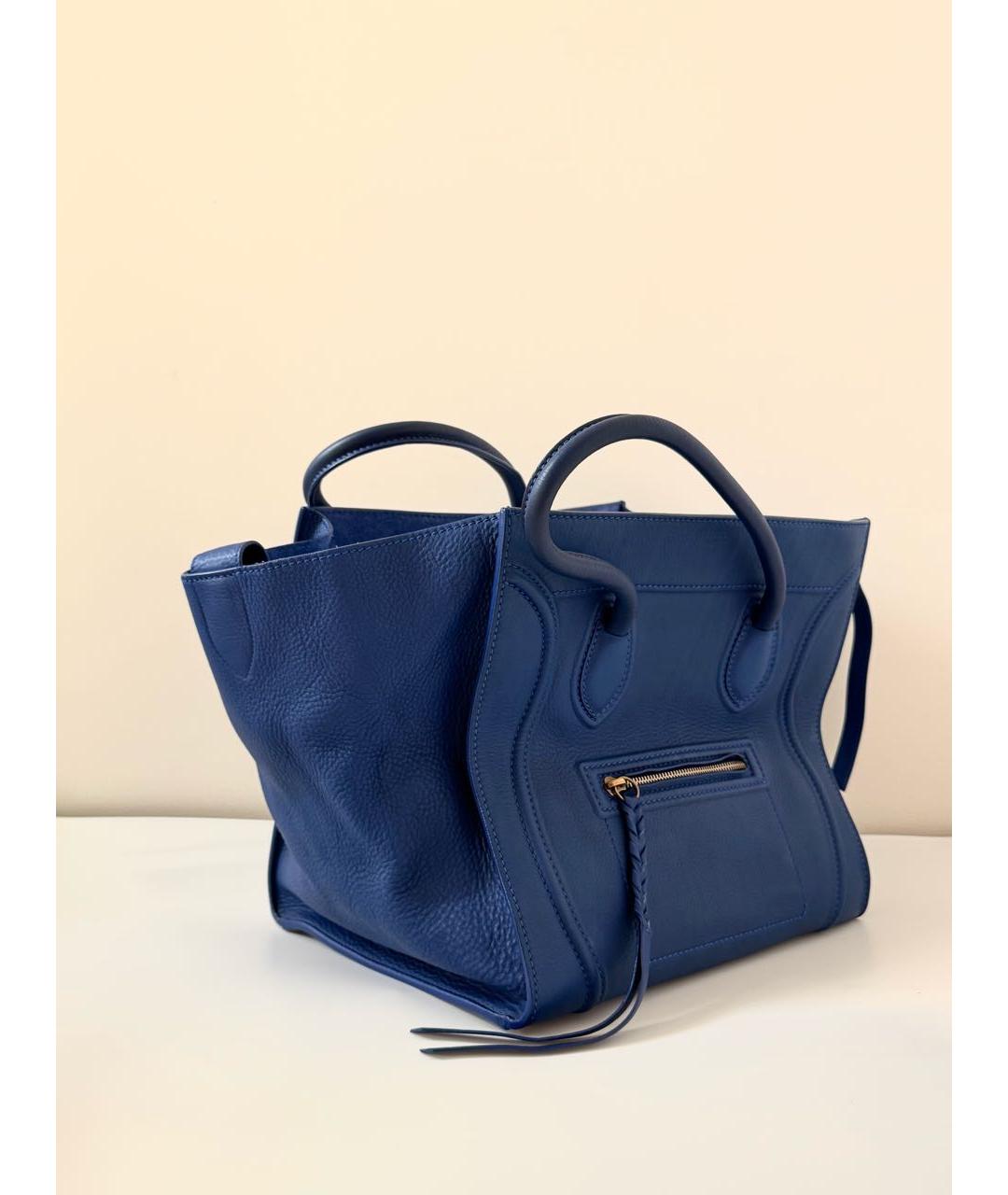 CELINE Синяя кожаная сумка с короткими ручками, фото 2