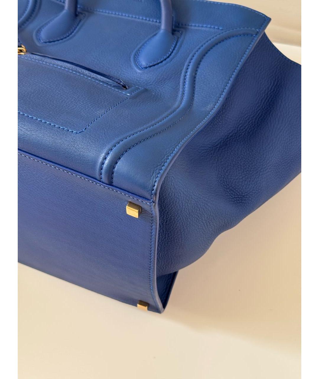CELINE Синяя кожаная сумка с короткими ручками, фото 7
