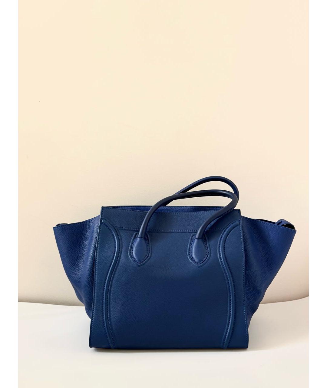 CELINE Синяя кожаная сумка с короткими ручками, фото 3