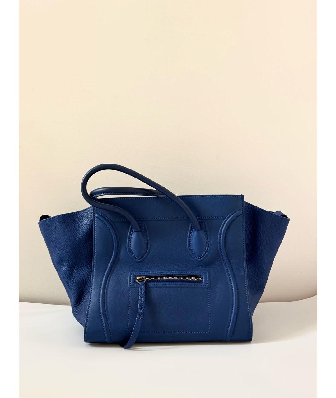 CELINE Синяя кожаная сумка с короткими ручками, фото 9