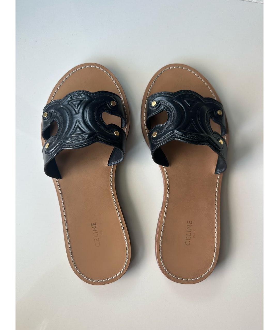 CELINE Черные кожаные шлепанцы, фото 3
