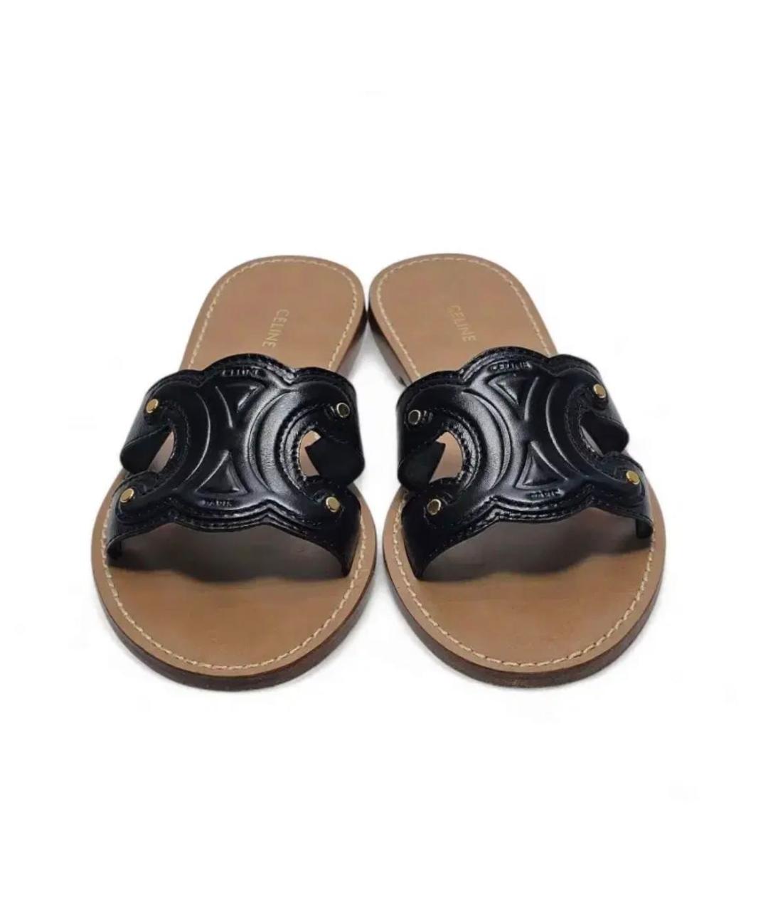 CELINE Черные кожаные шлепанцы, фото 2