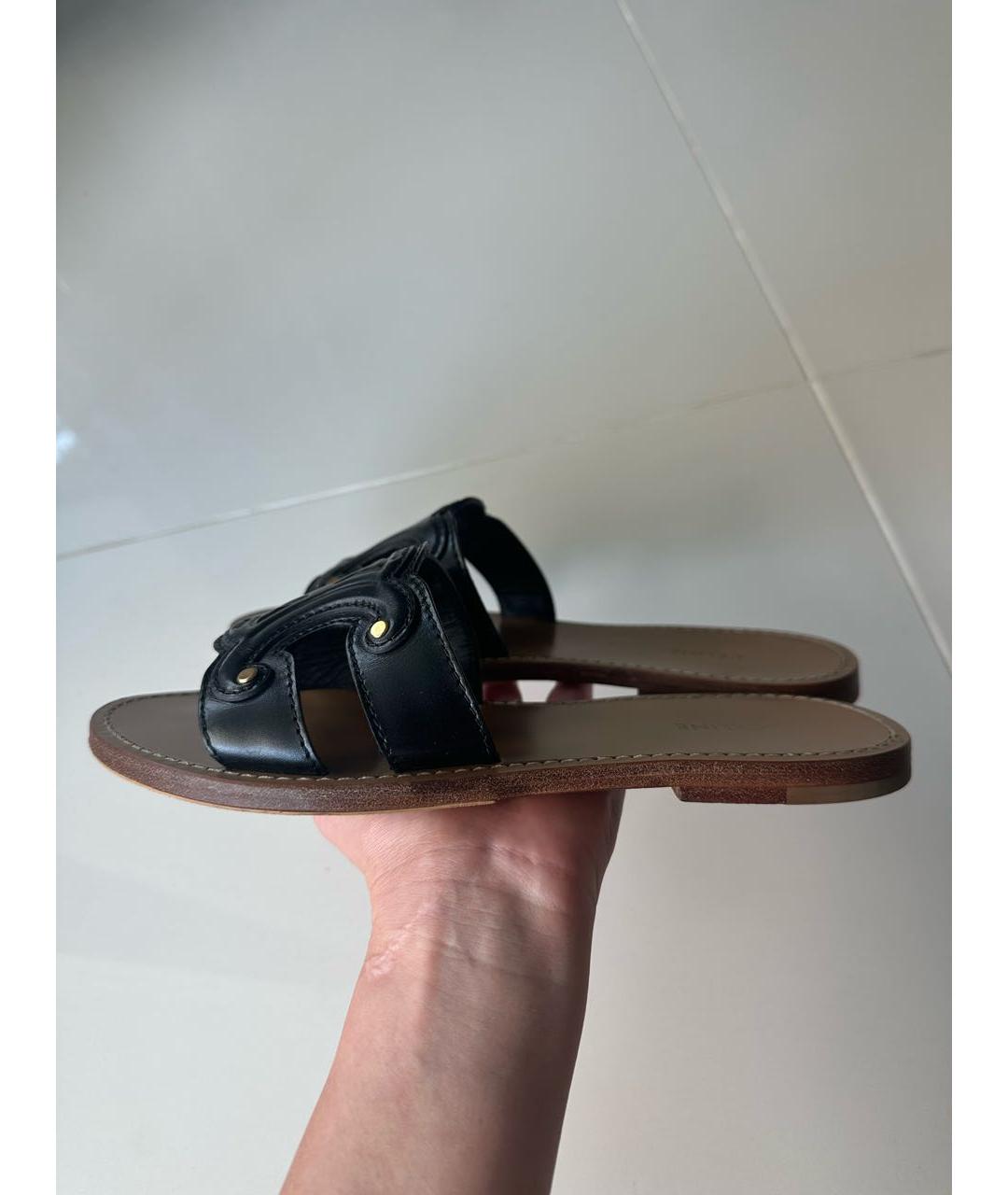 CELINE Черные кожаные шлепанцы, фото 4