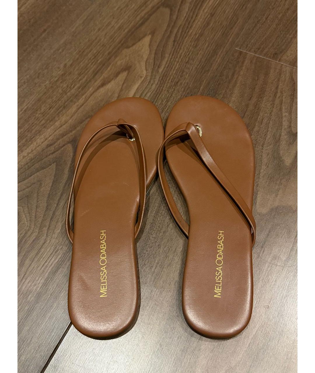 MELISSA ODABASH Коричневые кожаные шлепанцы, фото 4