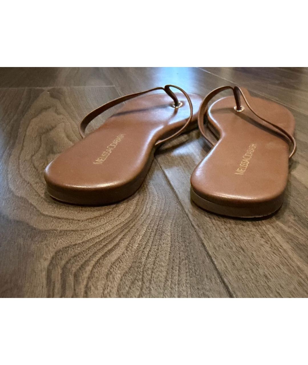 MELISSA ODABASH Коричневые кожаные шлепанцы, фото 5