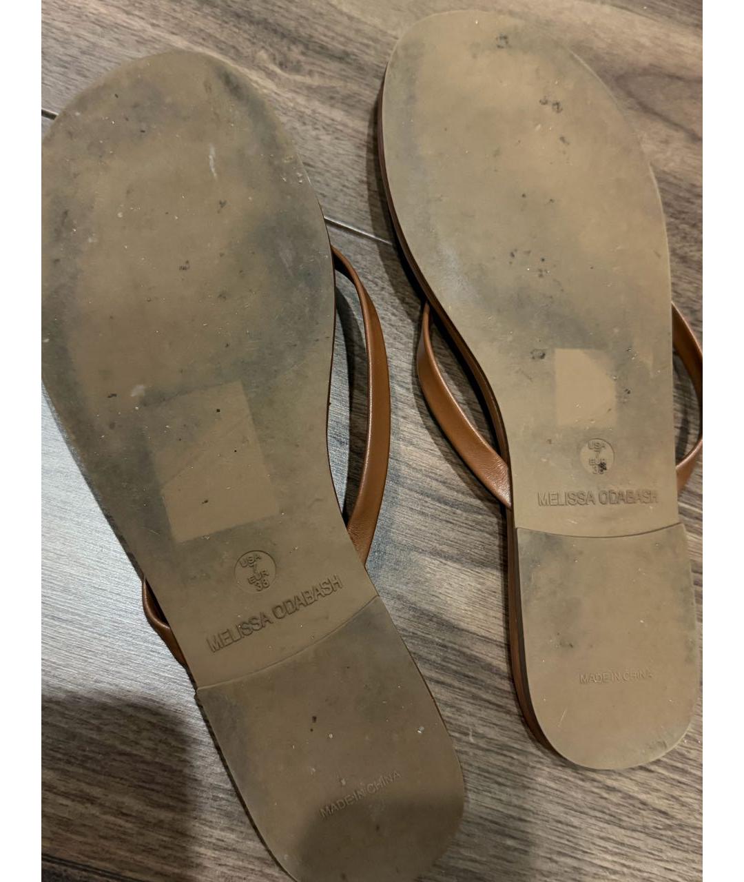 MELISSA ODABASH Коричневые кожаные шлепанцы, фото 6