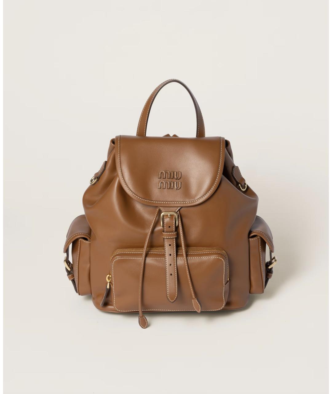 MIU MIU Коричневый кожаный рюкзак, фото 5