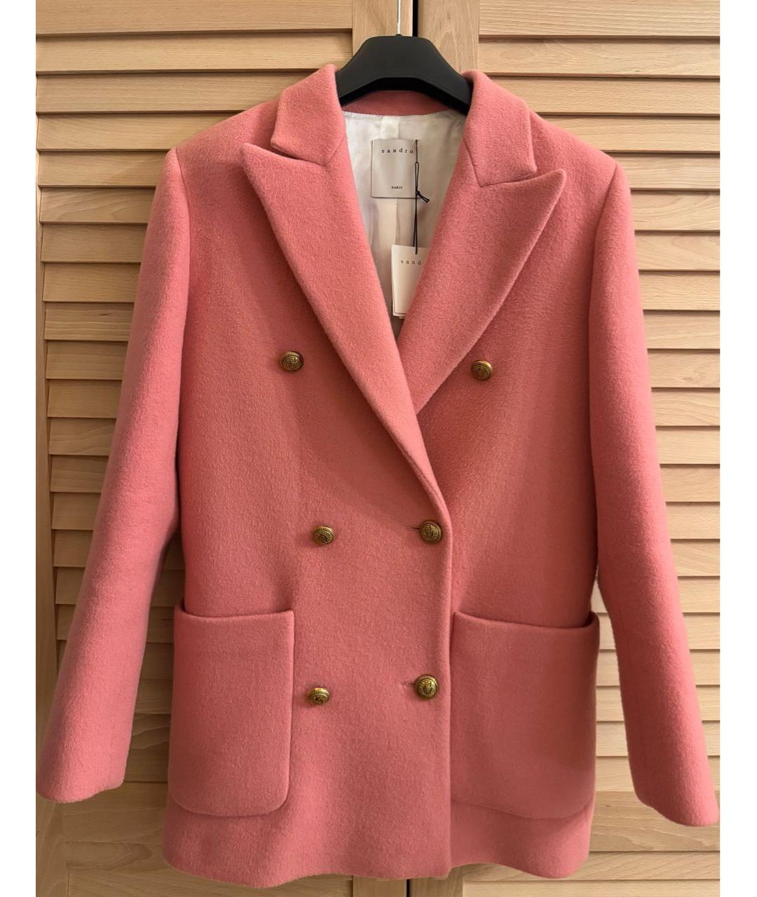SANDRO Розовое шерстяное пальто, фото 5