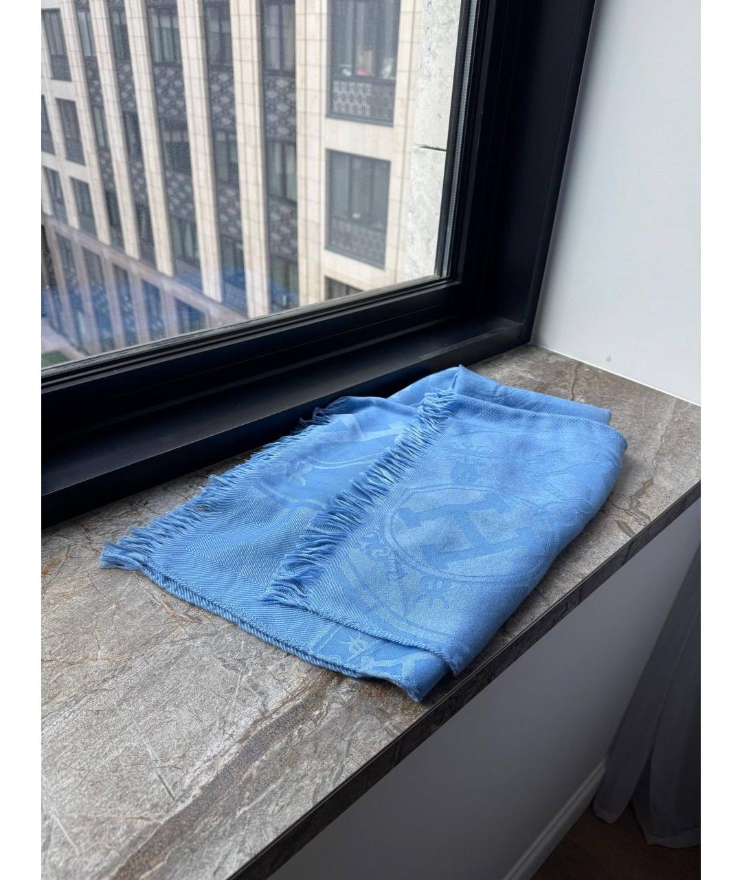 HERMES Голубой кашемировый платок, фото 6