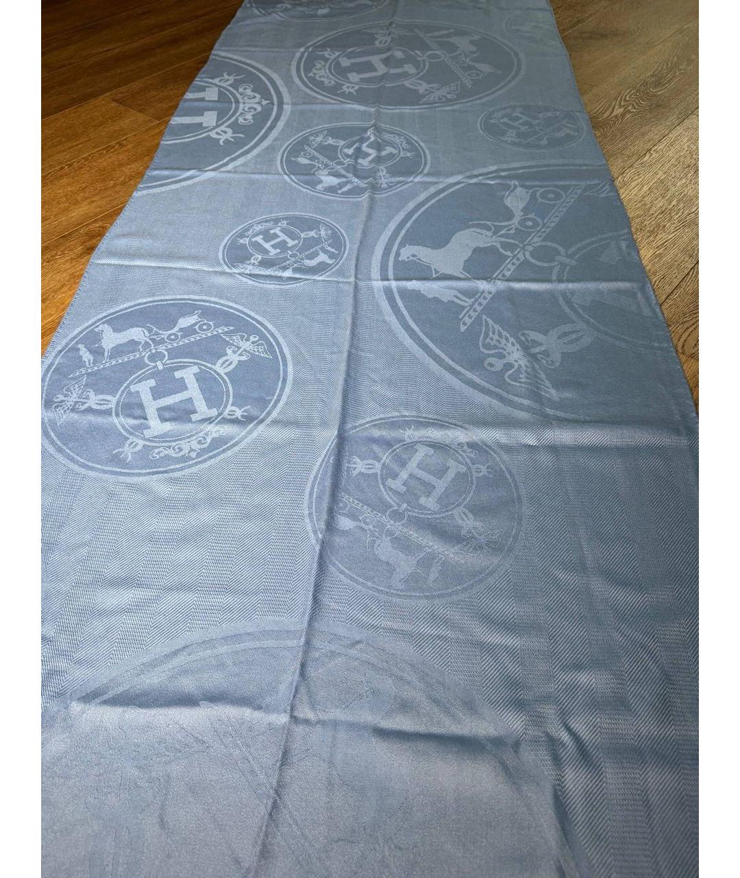 HERMES Голубой кашемировый платок, фото 5