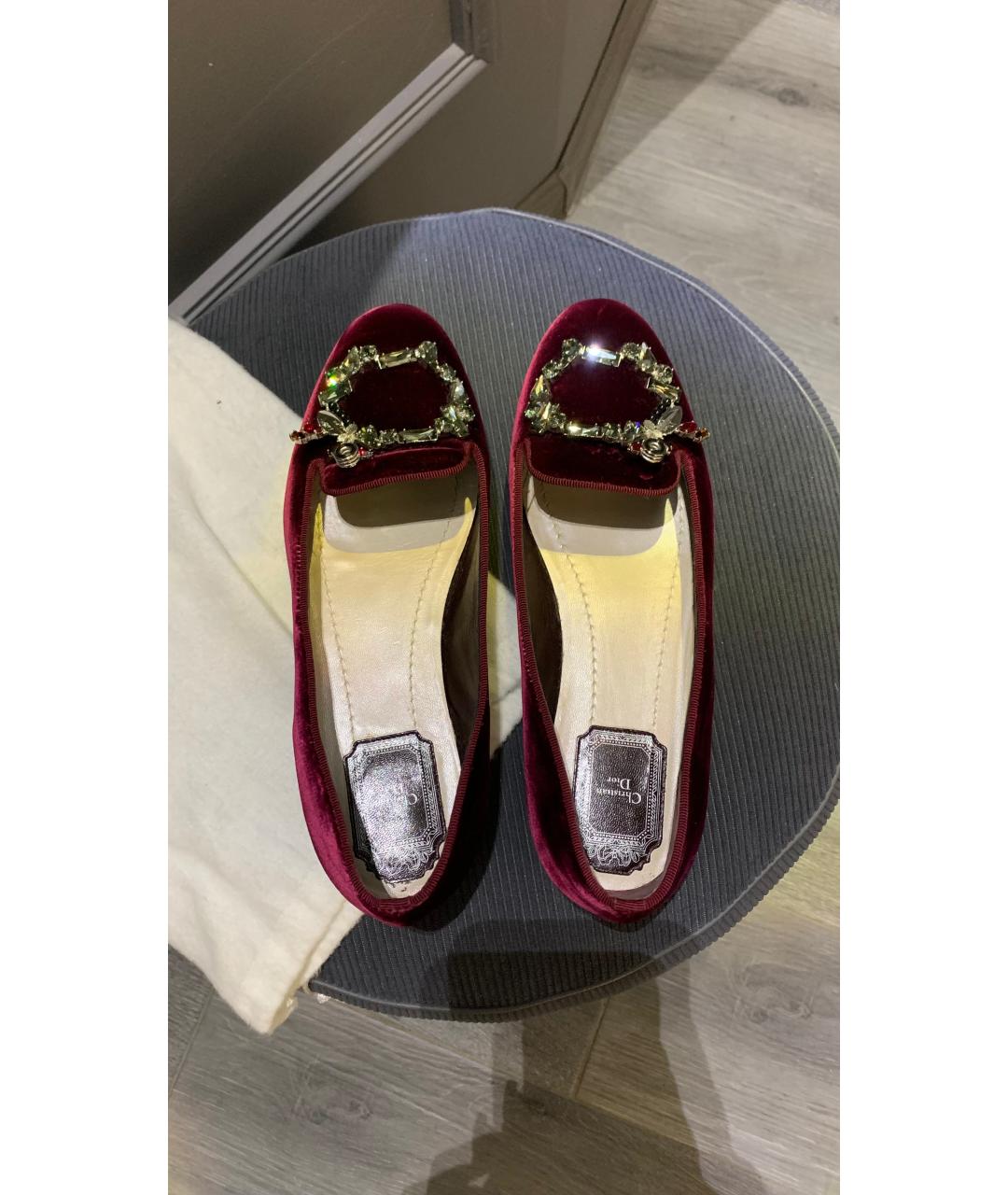 CHRISTIAN DIOR Бордовые бархатные мюли, фото 3