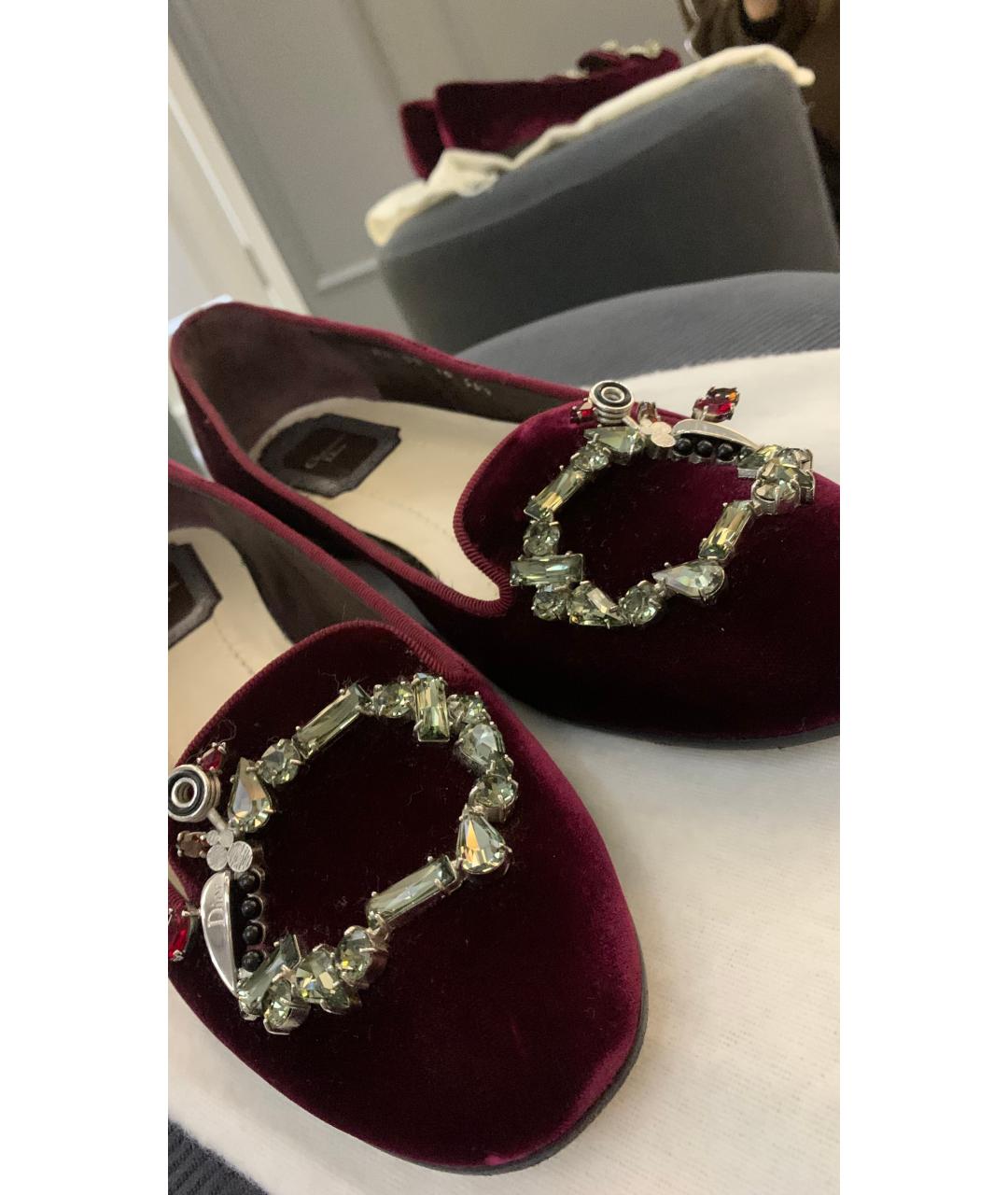 CHRISTIAN DIOR Бордовые бархатные мюли, фото 8