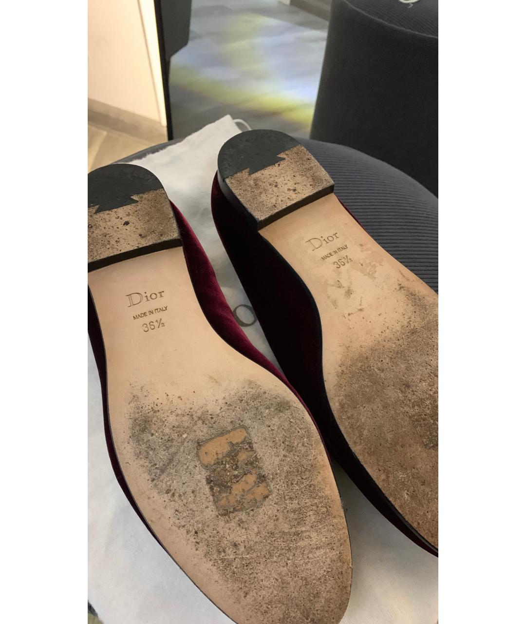 CHRISTIAN DIOR Бордовые бархатные мюли, фото 6