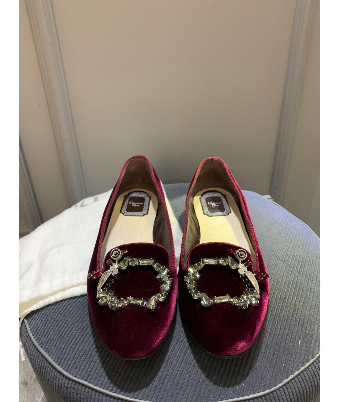 CHRISTIAN DIOR Бордовые бархатные мюли, фото 2