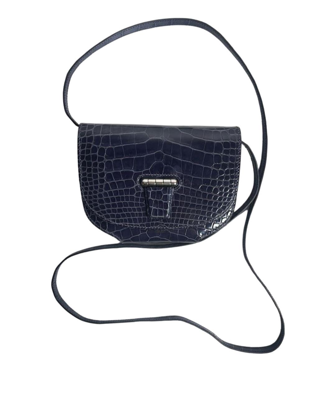 HERMES Темно-синяя сумка через плечо из экзотической кожи, фото 1