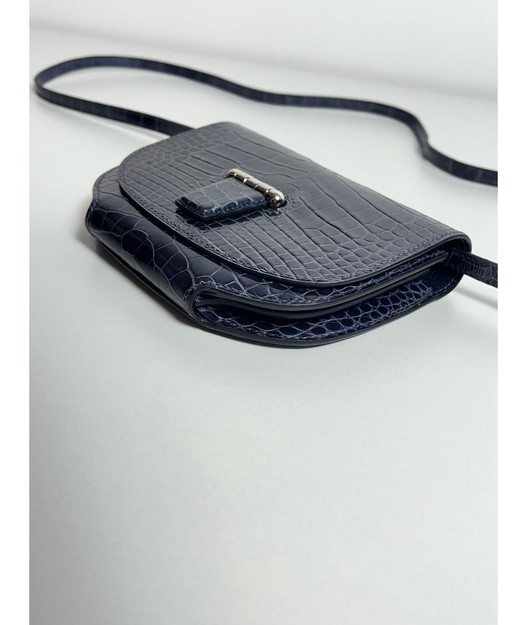 HERMES Темно-синяя сумка через плечо из экзотической кожи, фото 5