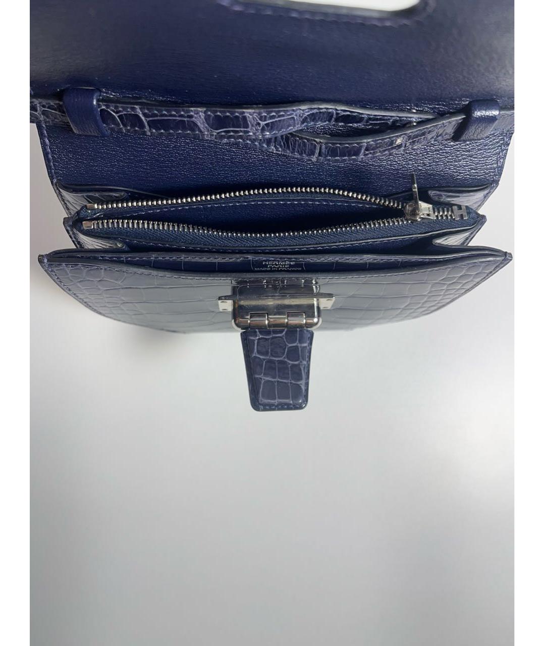 HERMES Темно-синяя сумка через плечо из экзотической кожи, фото 4