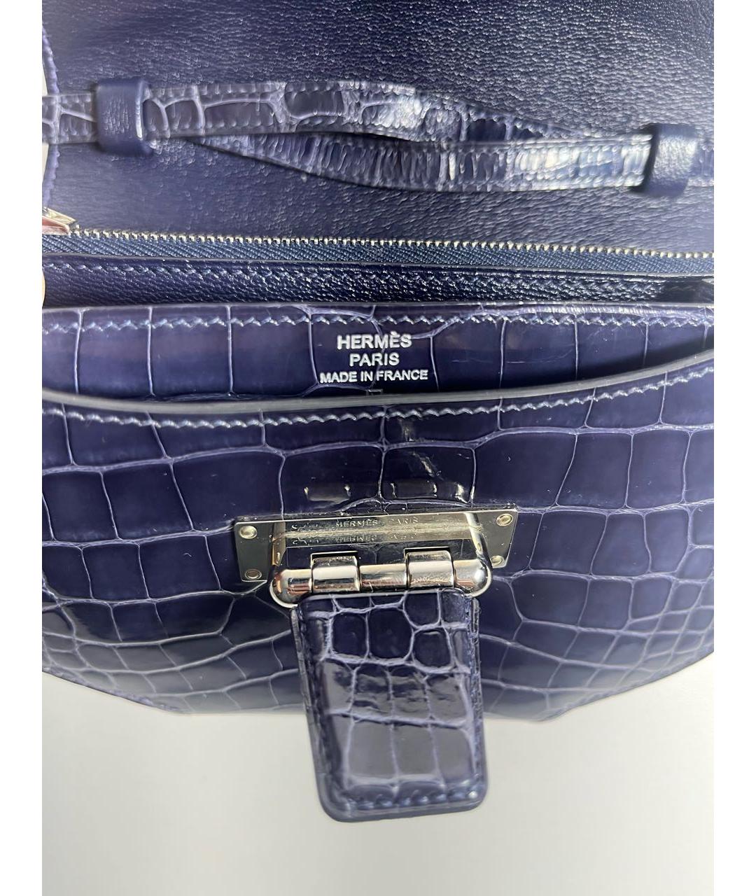 HERMES Темно-синяя сумка через плечо из экзотической кожи, фото 7