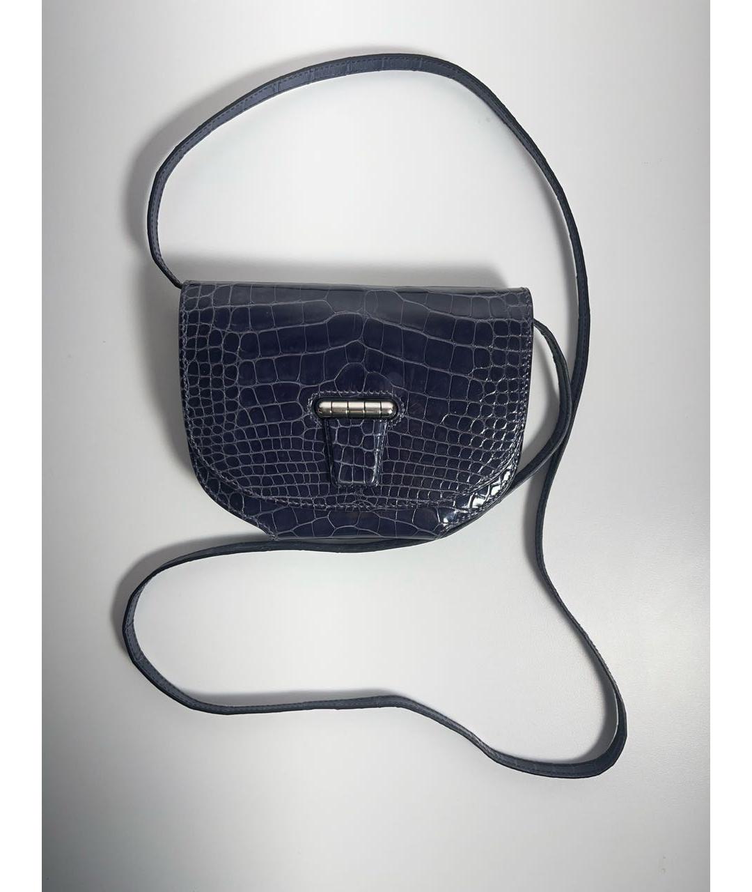 HERMES Темно-синяя сумка через плечо из экзотической кожи, фото 8