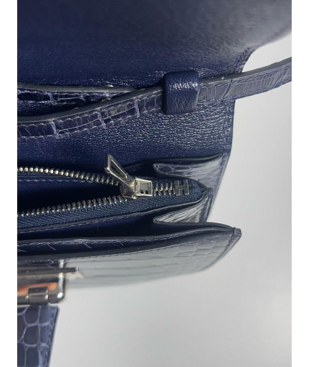 HERMES Темно-синяя сумка через плечо из экзотической кожи, фото 6
