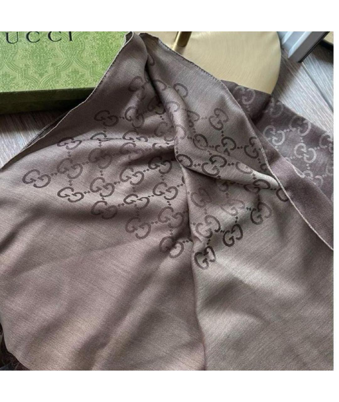 GUCCI Коричневый шерстяной платок, фото 6