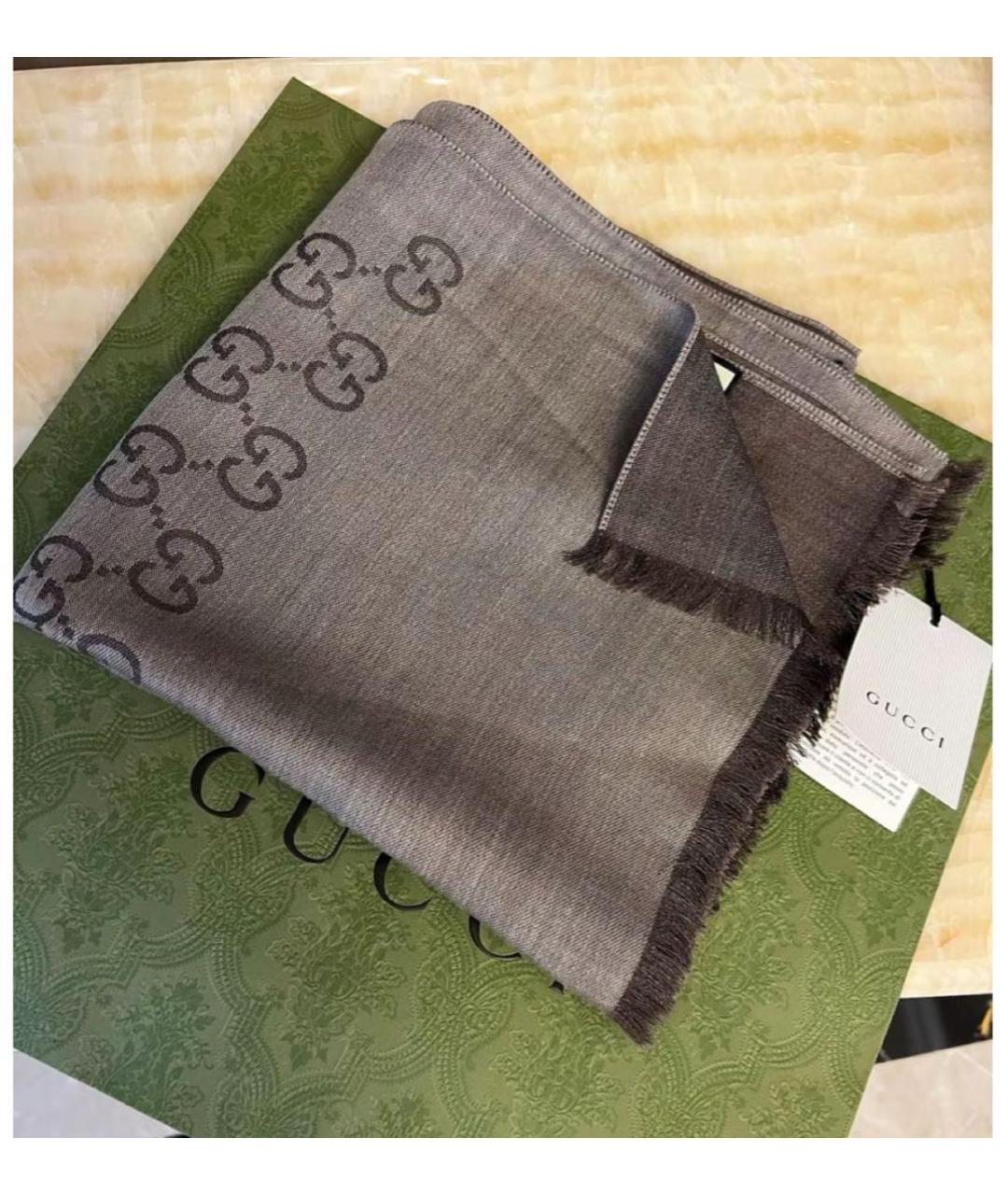 GUCCI Коричневый шерстяной платок, фото 4