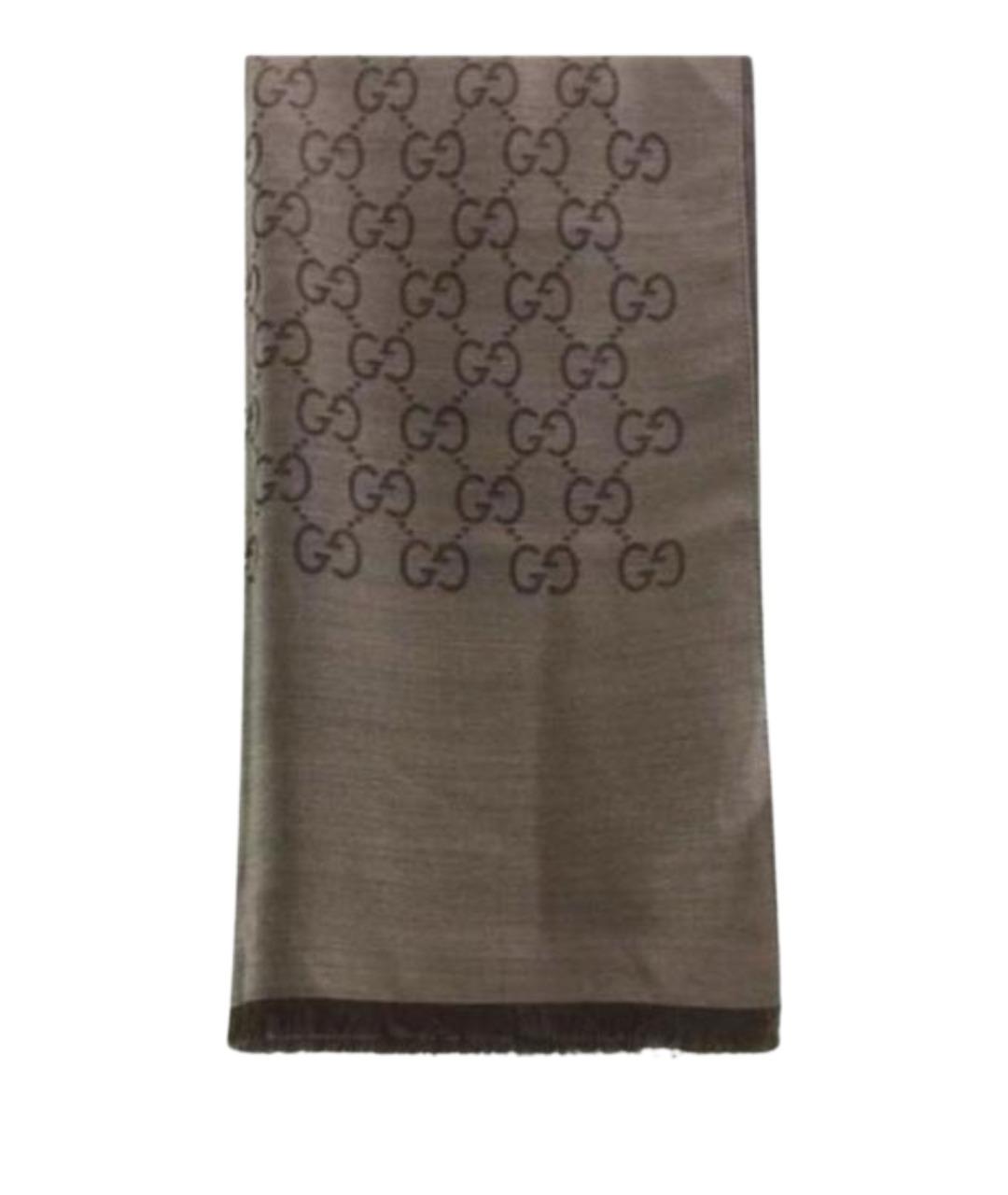 GUCCI Коричневый шерстяной платок, фото 1