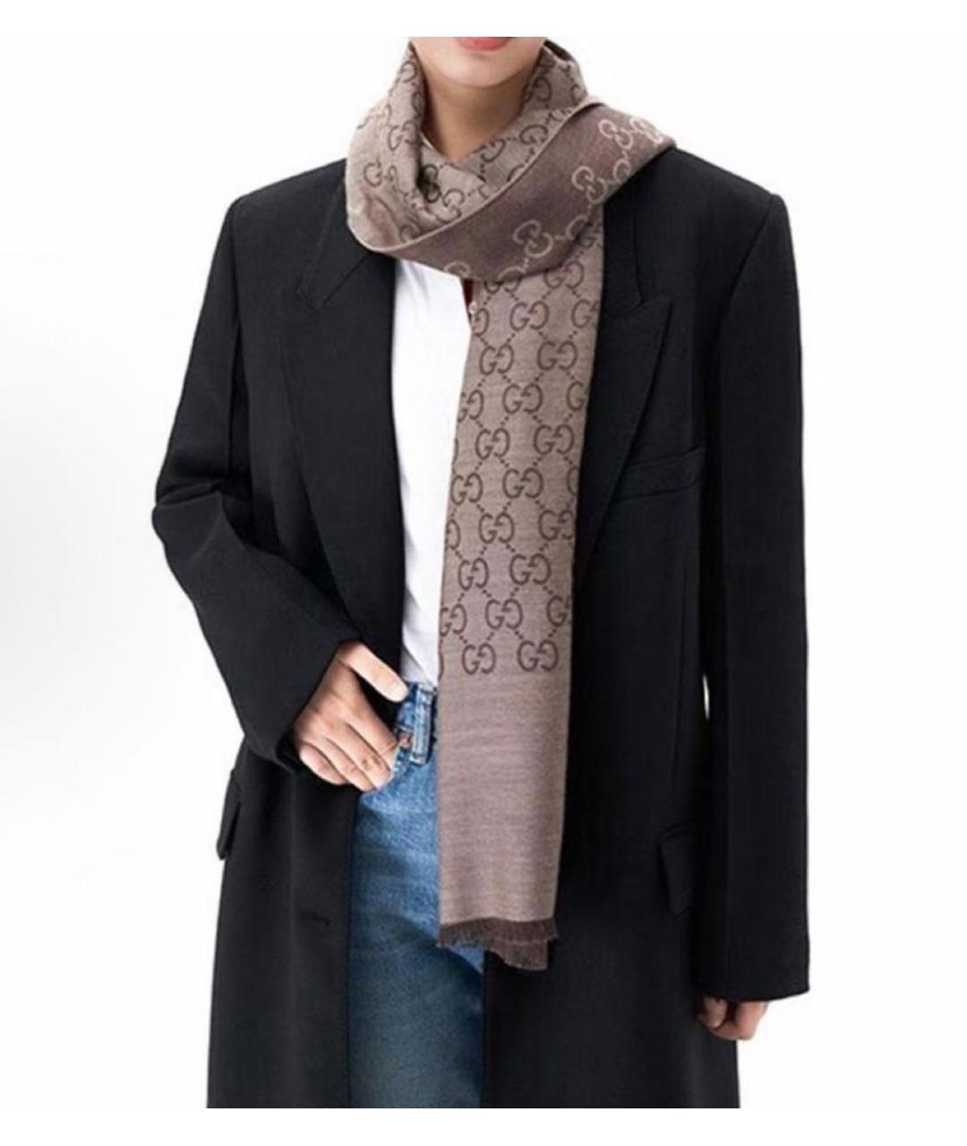 GUCCI Коричневый шерстяной платок, фото 7