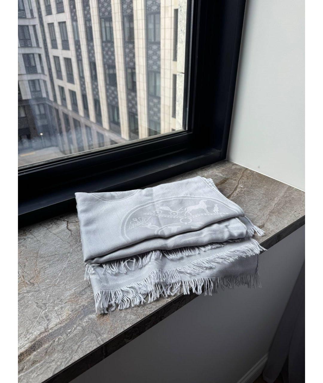 HERMES Серый кашемировый шарф, фото 5