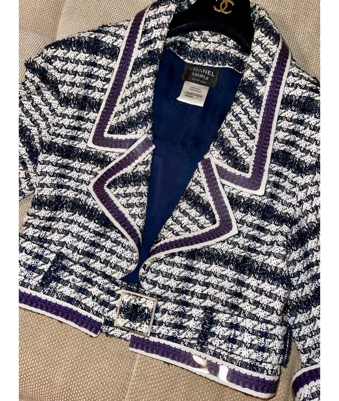 CHANEL Синий твидовый жакет/пиджак, фото 4