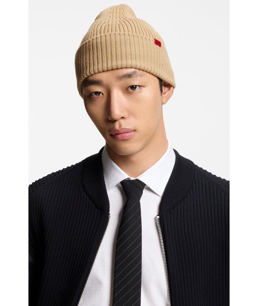 HUGO Бежевая шерстяная шапка, фото 4
