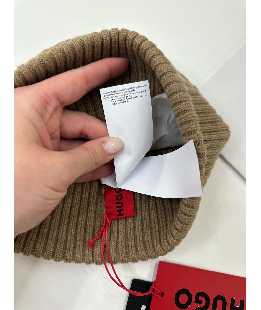 HUGO Бежевая шерстяная шапка, фото 6