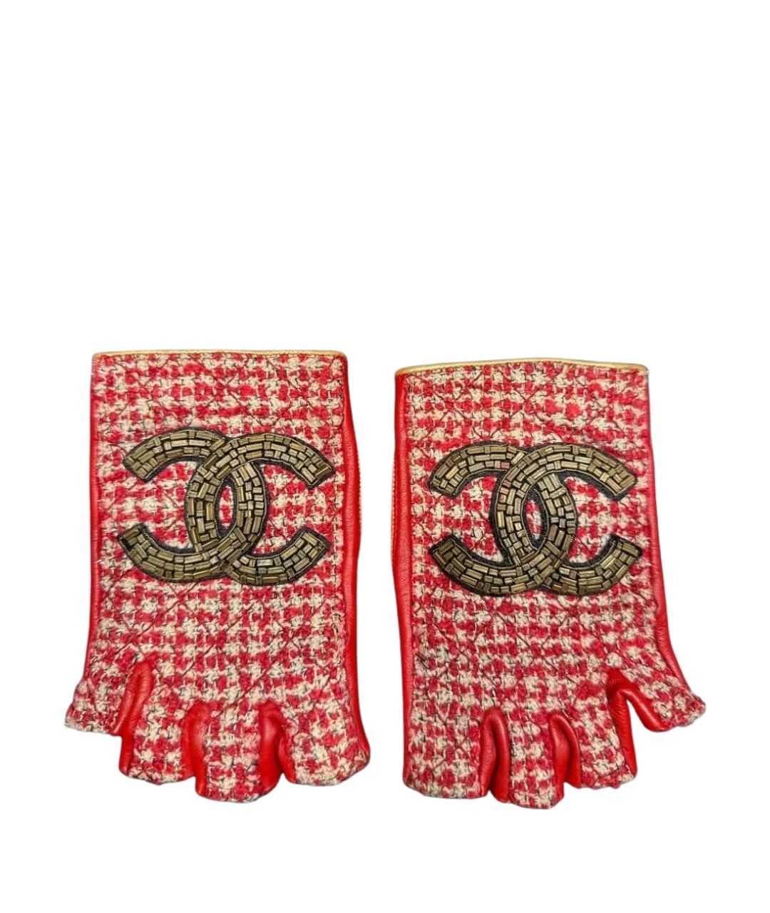 CHANEL Красные кожаные митенки, фото 1