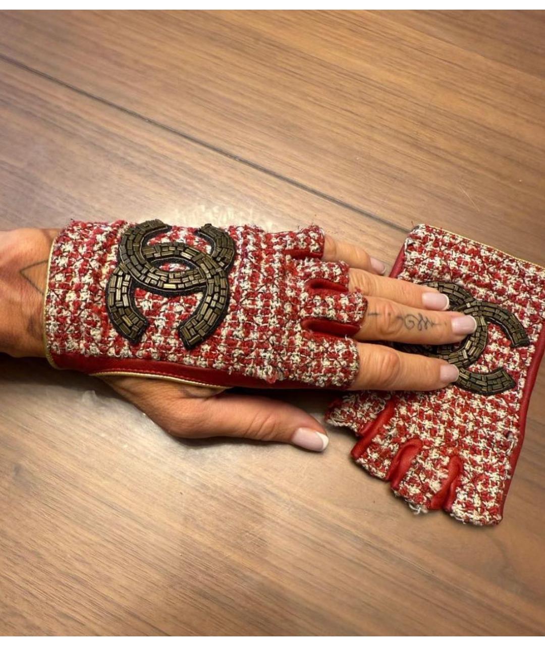 CHANEL Красные кожаные митенки, фото 4