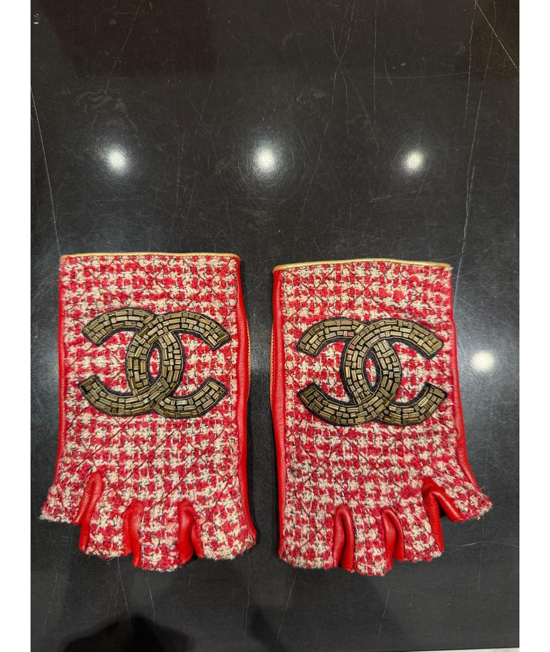 CHANEL Красные кожаные митенки, фото 5
