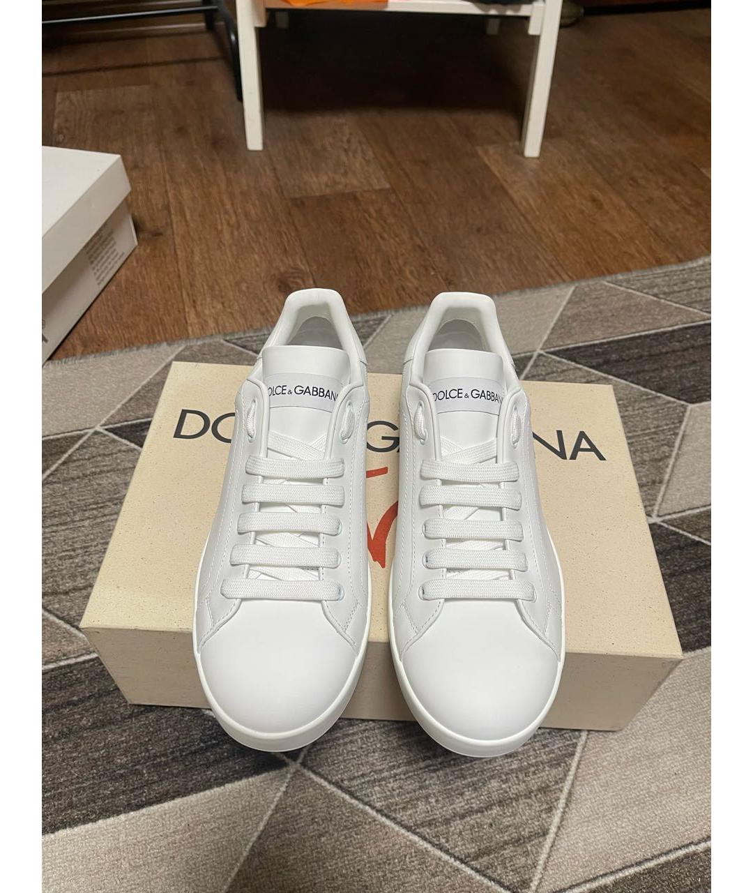 DOLCE&GABBANA Белые кожаные низкие кроссовки / кеды, фото 2