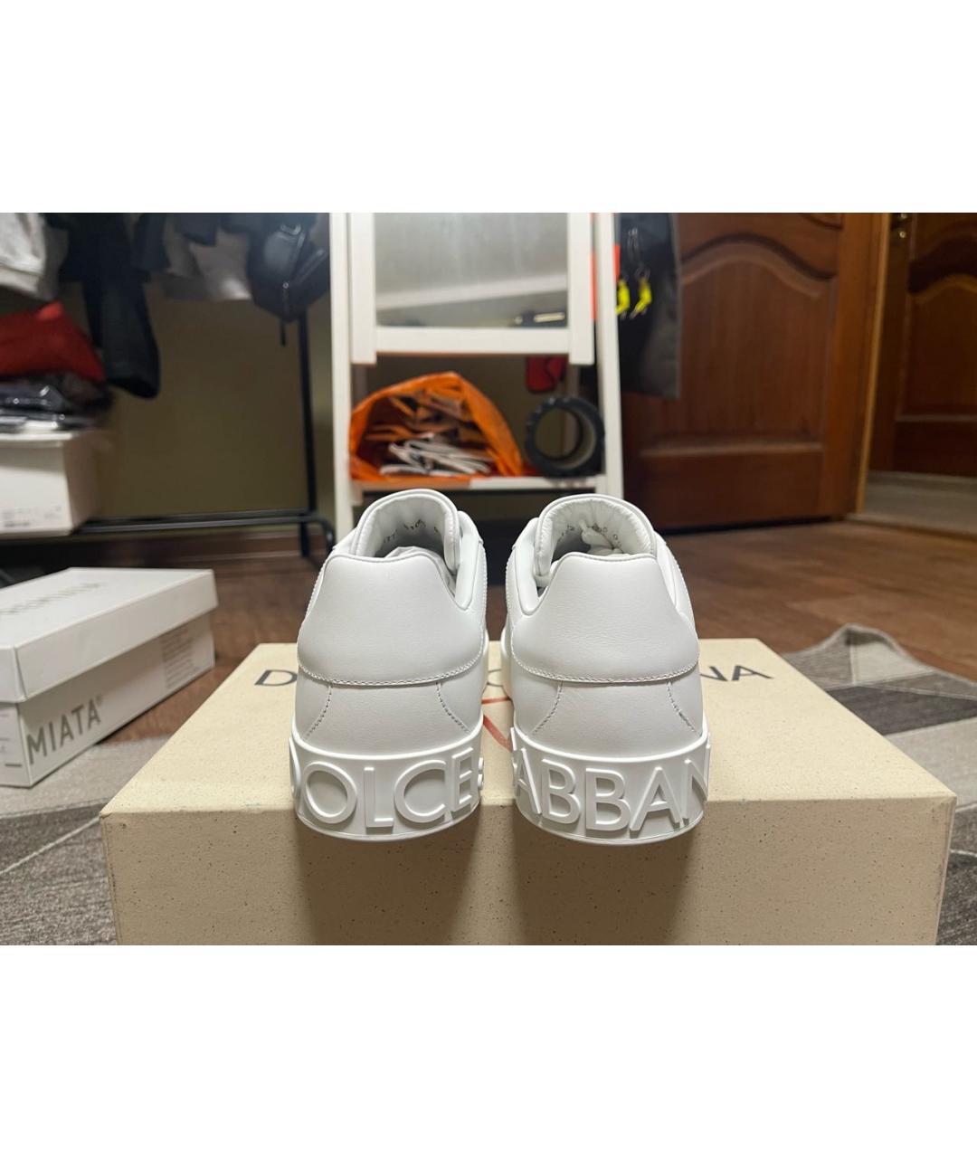DOLCE&GABBANA Белые кожаные низкие кроссовки / кеды, фото 4