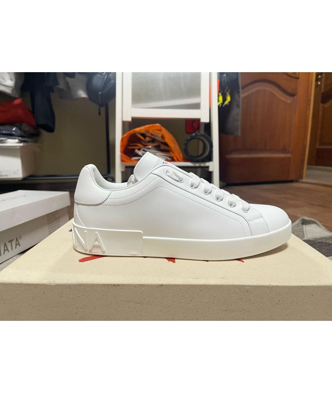 DOLCE&GABBANA Белые кожаные низкие кроссовки / кеды, фото 5