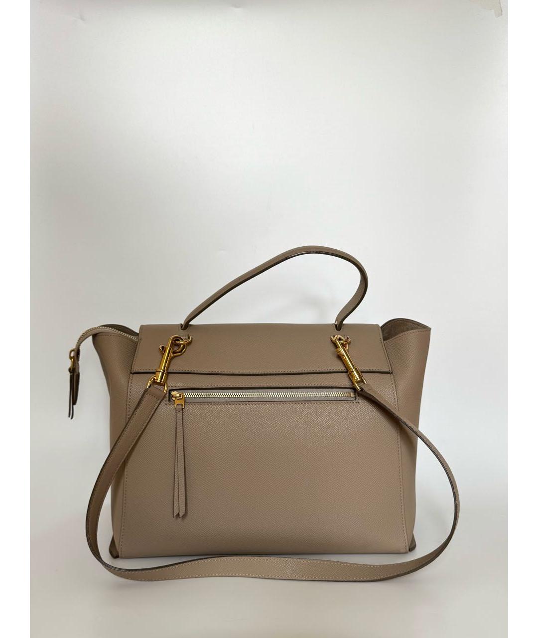 CELINE Бежевая кожаная сумка с короткими ручками, фото 3