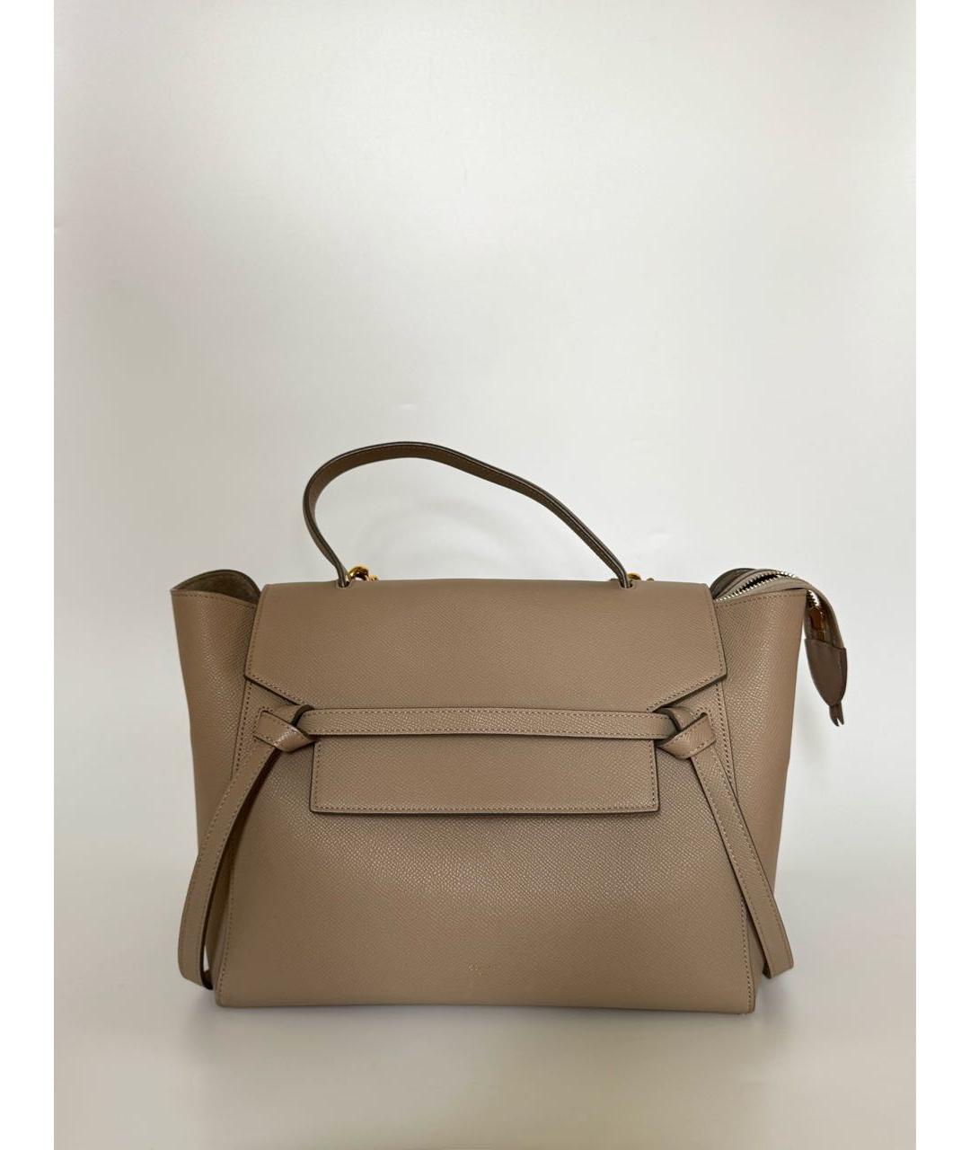 CELINE Бежевая кожаная сумка с короткими ручками, фото 9