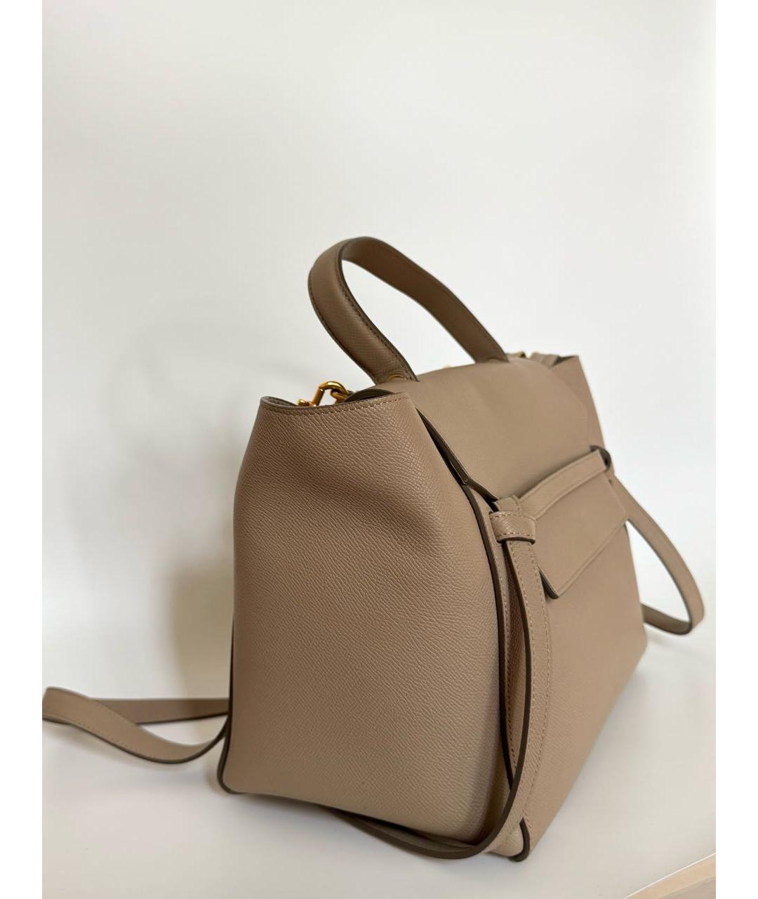 CELINE Бежевая кожаная сумка с короткими ручками, фото 2